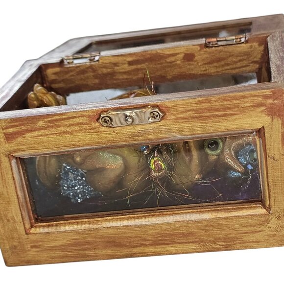 Prince Frog Shadowbox Resin Unique Gift Gold 3D Artisan Made Signed Mardi Gras - Picture 4 of 16